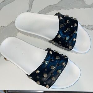 Versace Medusa Head Black leather White Soles Slippers EU Size 38